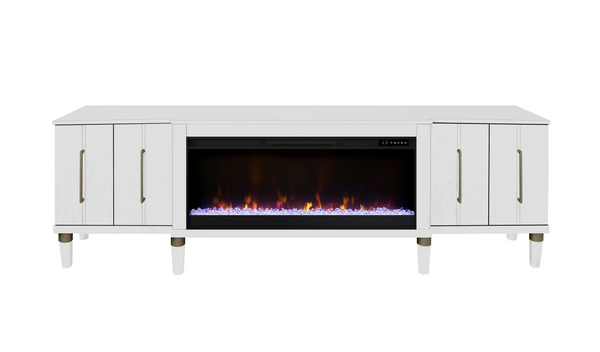 Harmony White 93” Fireplace TV Stand